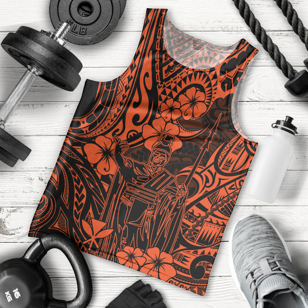 Hawaii King Kamehameha Men Tank Top Polynesian Pattern Orange Version - Wonder Print Shop