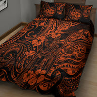 Orange quilt bed set with bold tribal motif comforter and two pillow shams