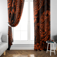 Orange and black Polynesian window curtains with bold floral and swirl motifs