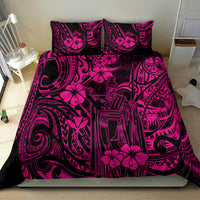 Pink and black Polynesian pattern bedding set with matching pillow covers