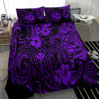 Purple Polynesian duvet set with two pillowcases, bold tribal motifs and flowers