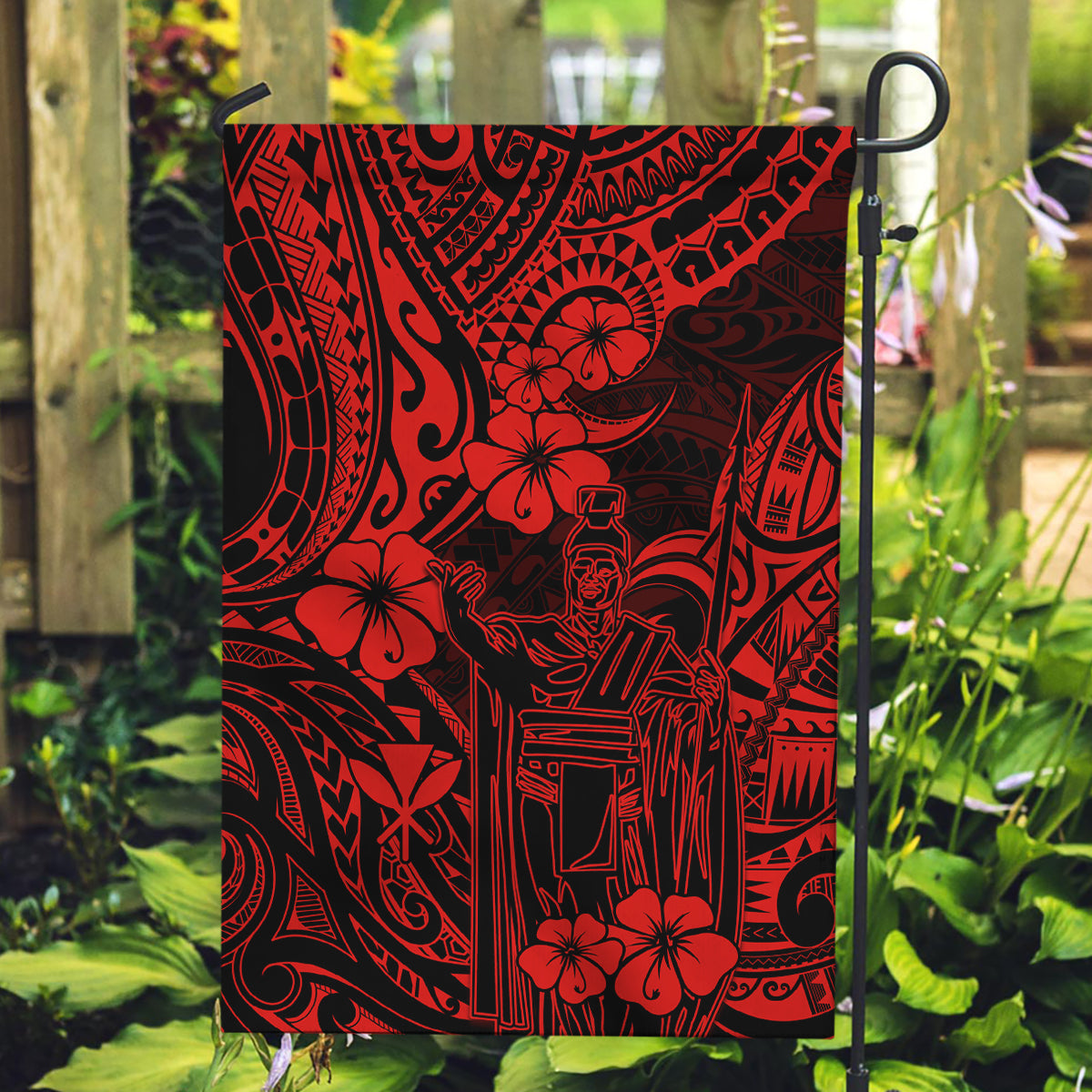 Hawaii King Kamehameha Garden Flag Polynesian Pattern Red Version - Wonder Print Shop