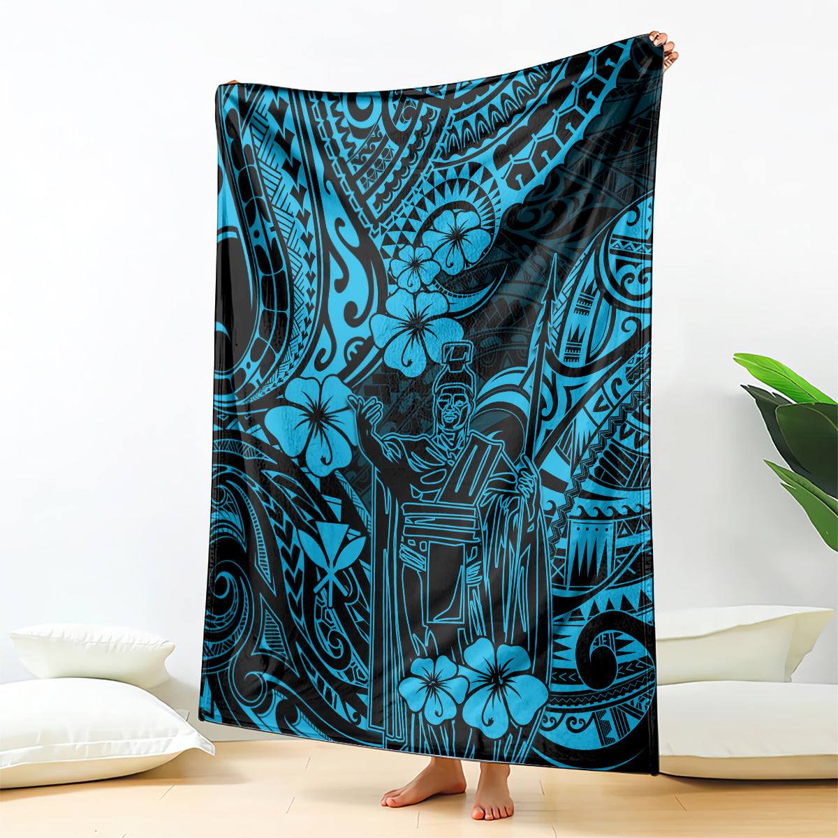 hawaii-king-kamehameha-blanket-polynesian-pattern-sky-blue-version