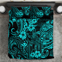 Turquoise and black Polynesian tribal pattern bedding comforter
