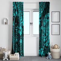 Turquoise Polynesian pattern curtain panels for window opening