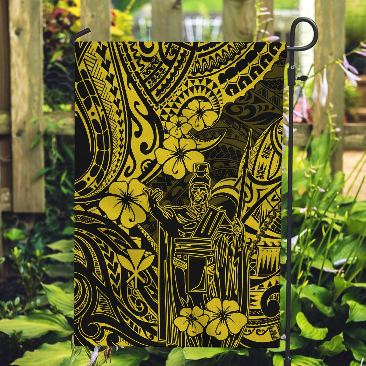 Hawaii King Kamehameha Garden Flag Polynesian Pattern Yellow Version - Wonder Print Shop