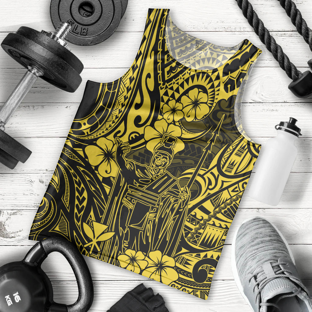 Hawaii King Kamehameha Men Tank Top Polynesian Pattern Yellow Version - Wonder Print Shop