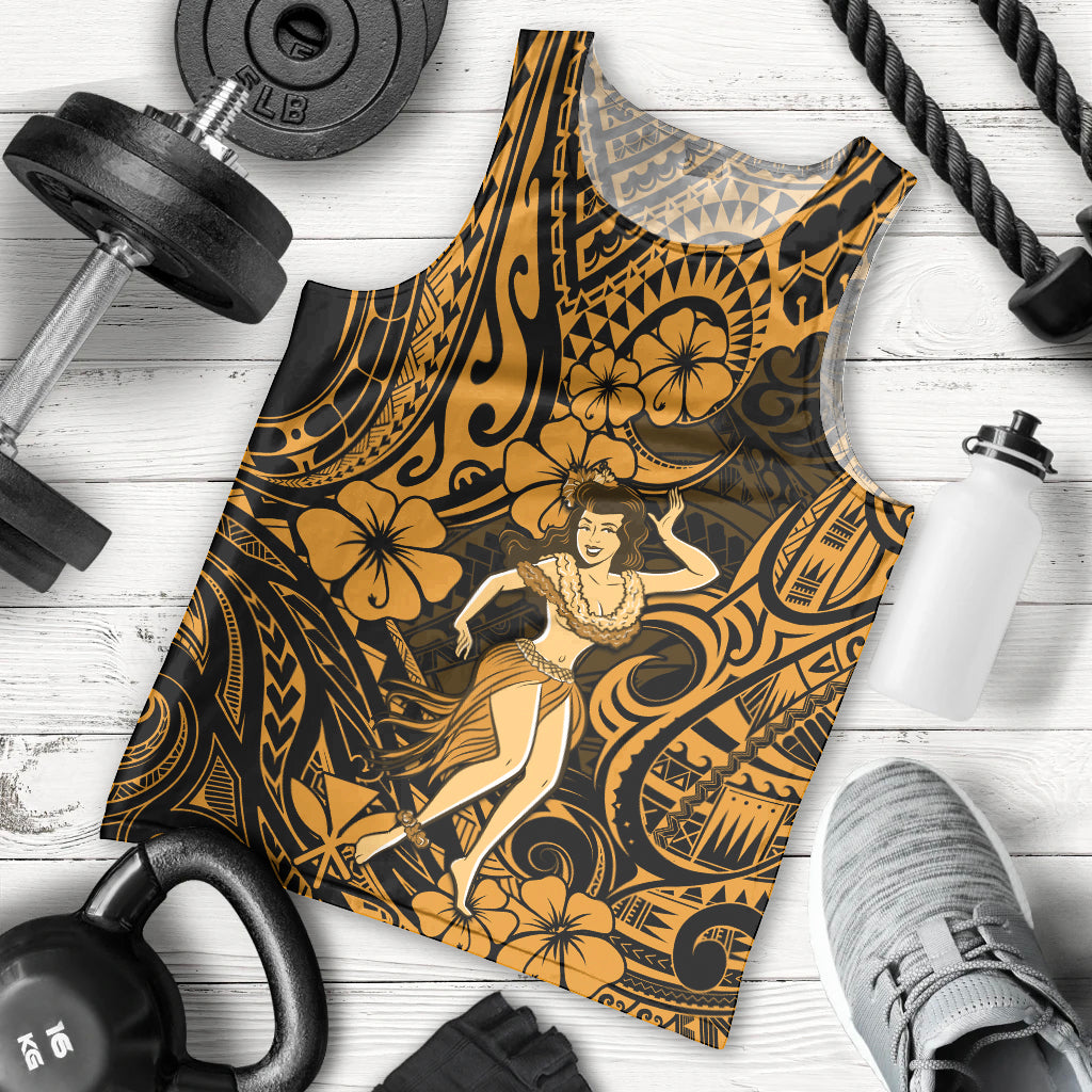 Hawaii Hula Girl Men Tank Top Polynesian Pattern Gold Version - Wonder Print Shop