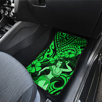 Green Polynesian hula girl car floor mat with tribal leaf pattern for rear seat