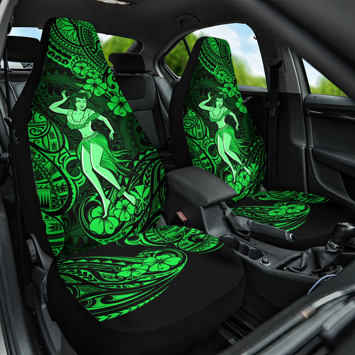 hawaii-hula-girl-car-seat-cover-polynesian-pattern-green-version