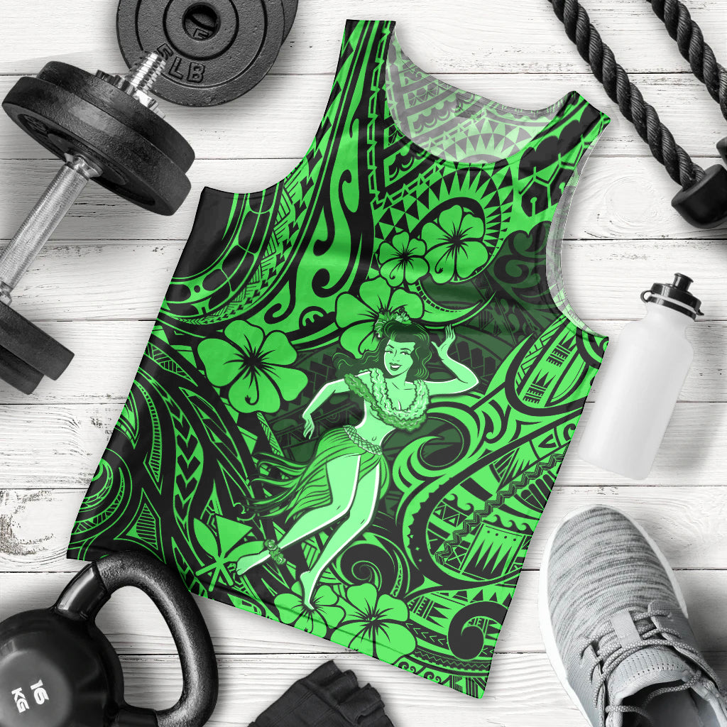 Hawaii Hula Girl Men Tank Top Polynesian Pattern Green Version - Wonder Print Shop