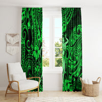 Green hula girl window curtain set with ornate swirl designs and floral accents