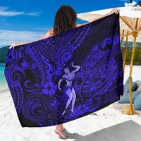 Navy blue Polynesian sarong with swirling patterns and hula girl print