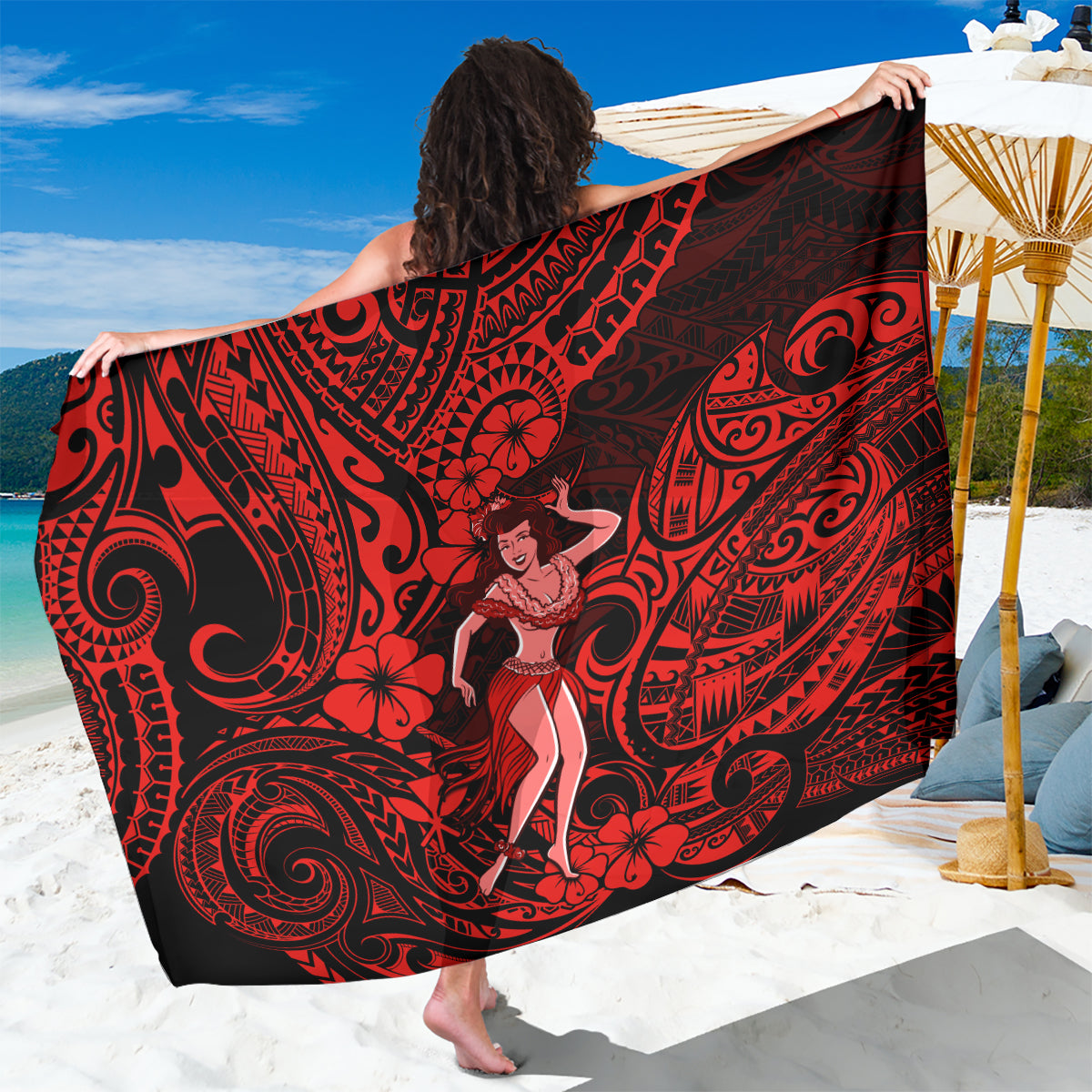 hawaii-hula-girl-sarong-hibiscus-hawaii-tribal-tattoo-red-version