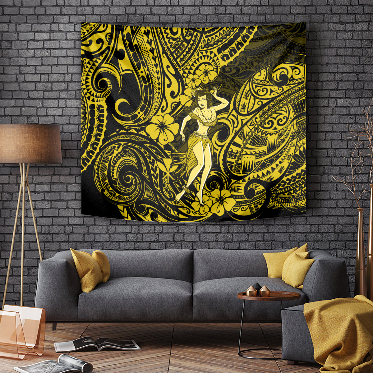 hawaii-hula-girl-tapestry-hibiscus-hawaii-tribal-tattoo-yellow-version