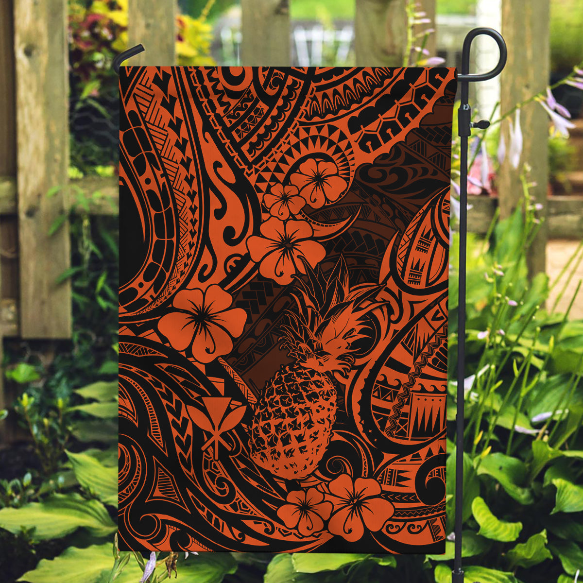 Hawaii Pineapple Garden Flag Paradise Flowers Pacific With Orange Polynesian Tribal - Wonder Print Shop