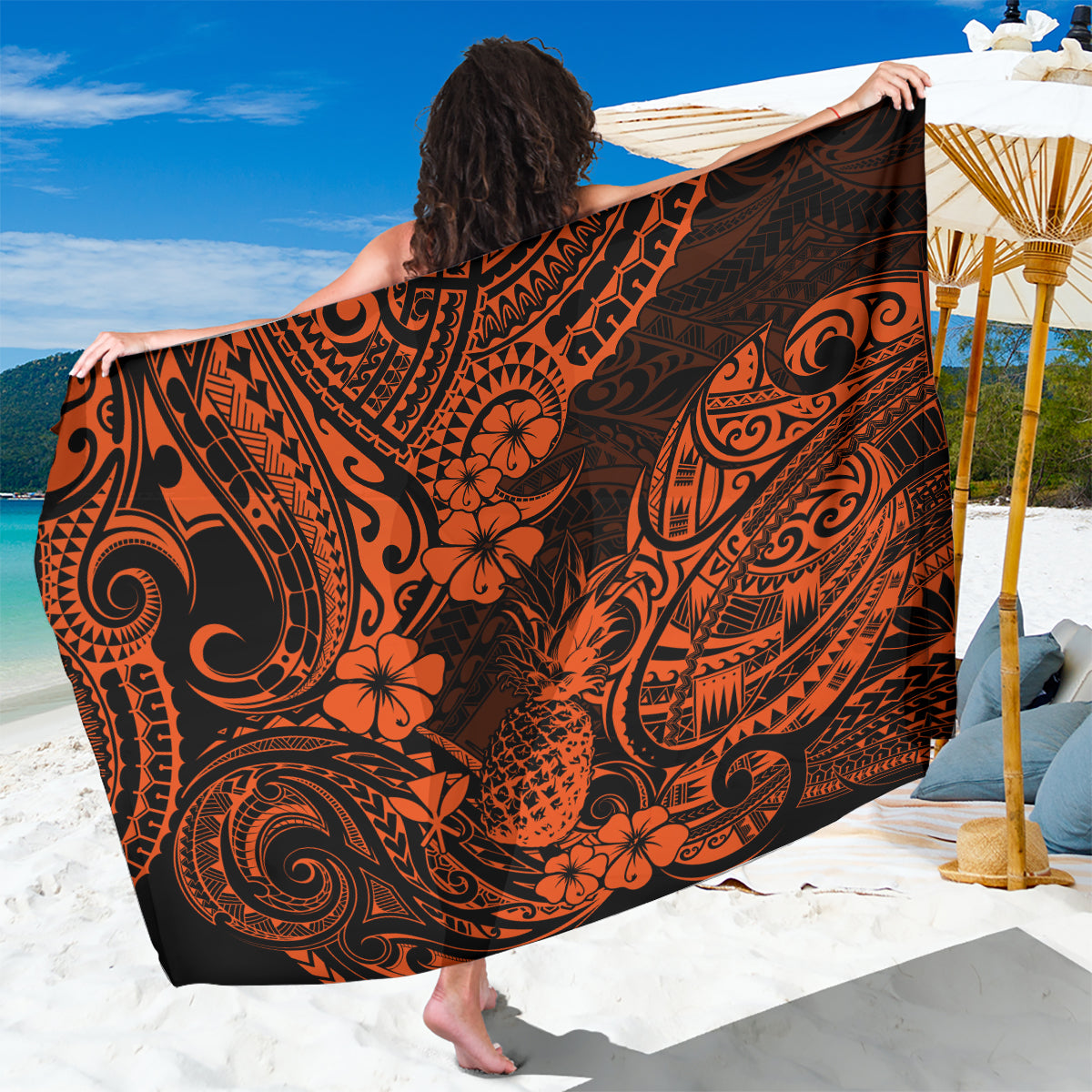 hawaii-pineapple-sarong-paradise-flowers-pacific-with-orange-polynesian-tribal