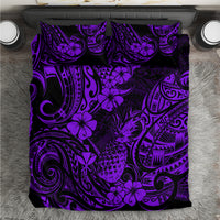 Purple Polynesian floral tribal pattern bedding set, square view of the comforter cover