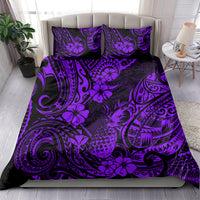 Purple Polynesian floral tribal pattern bedding set with matching pillow and comforter