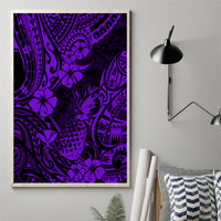 Purple pineapple canvas wall art with Polynesian pattern, in dark frame