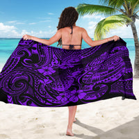 Purple and dark Polynesian print sarong, wide wrap with back tie and full pattern