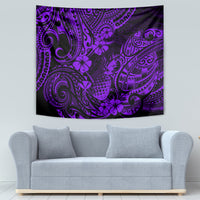 Purple Polynesian pineapple tapestry wall hanging with dense decorative tribal artwork