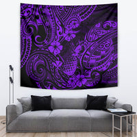 Purple Polynesian pineapple tapestry wall hanging showing pineapple, flowers, and swirls