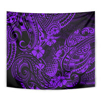 Purple Polynesian pineapple tapestry wall hanging, close view of tribal motif pattern