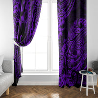 Purple pineapple-pattern window curtains with Polynesian swirls, pair with floor-length drop
