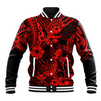 Red and black pineapple floral baseball jacket with striped ribbed collar and cuffs