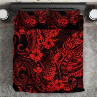 Red and black tropical pineapple bedding set with bold tribal floral pattern cover