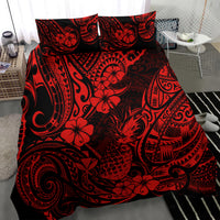 Red and black tropical pineapple tribal bedding set with large floral swirls on cover