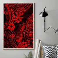 Red and black pineapple Polynesian canvas wall art, vertical poster with frame
