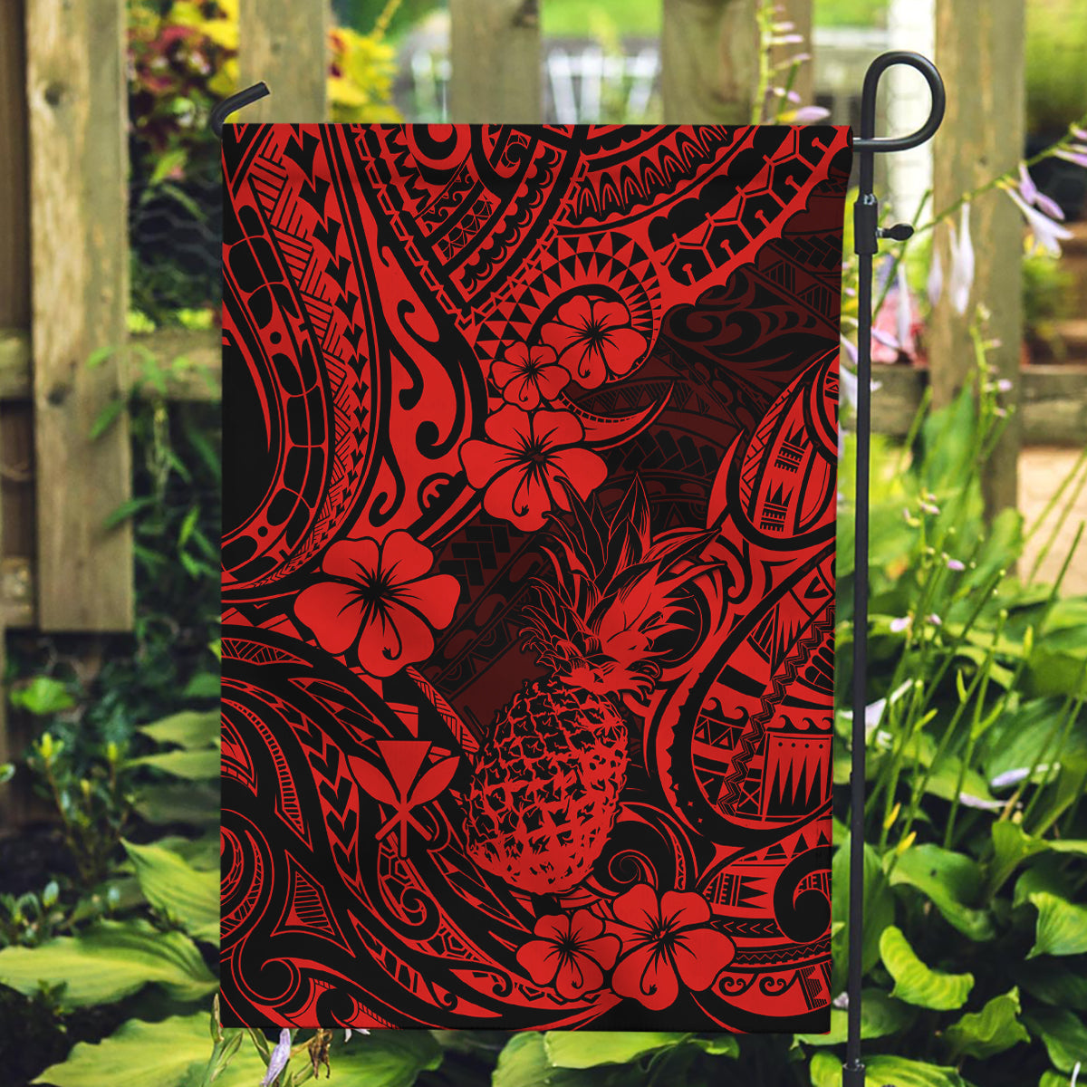 Hawaii Pineapple Garden Flag Polynesian Pattern Red Version - Wonder Print Shop