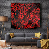 Red and black pineapple tapestry with ornate floral and wave-style Polynesian motifs
