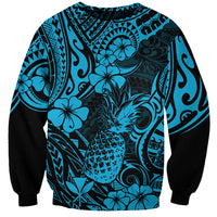 Unisex crewneck sweatshirt, sky-blue pineapple floral Polynesian pattern, long sleeves
