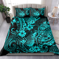 Turquoise pineapple and flower duvet cover set with matching pillow