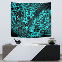 Turquoise pineapple tapestry with dark teal tribal motifs and pineapple centerpiece