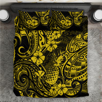 Yellow and black pineapple floral Polynesian bedding set with geometric pattern and sham