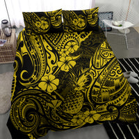 Yellow and black pineapple floral bedding set with bold swirl pattern and top sham