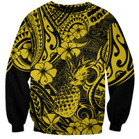 Unisex yellow and black sweatshirt with pineapple and floral Polynesian-style pattern