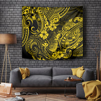 Yellow and black pineapple polynesian pattern tapestry with ornate swirling motifs