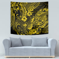 Yellow and black pineapple polynesian pattern tapestry with floral and wave motifs