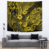 Yellow and black pineapple polynesian pattern tapestry with bold curls and borders