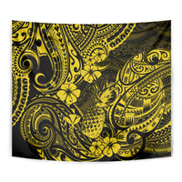 Yellow and black pineapple polynesian pattern tapestry with symmetrical ornate details