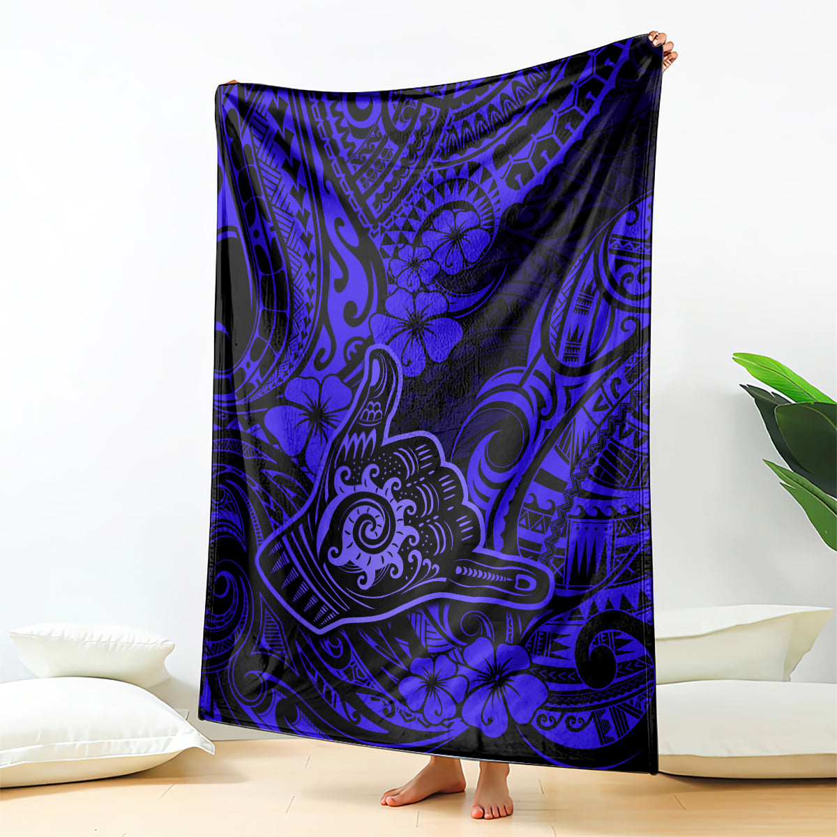 hawaii-shaka-sign-blanket-with-polynesian-hibiscus-navy-blue-unique