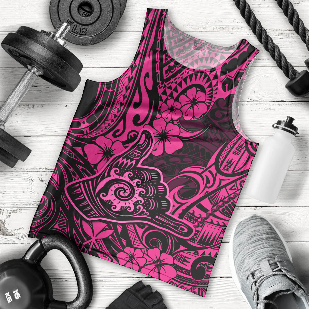 Hawaii Shaka Sign Men Tank Top With Polynesian Hibiscus Pink Unique - Wonder Print Shop