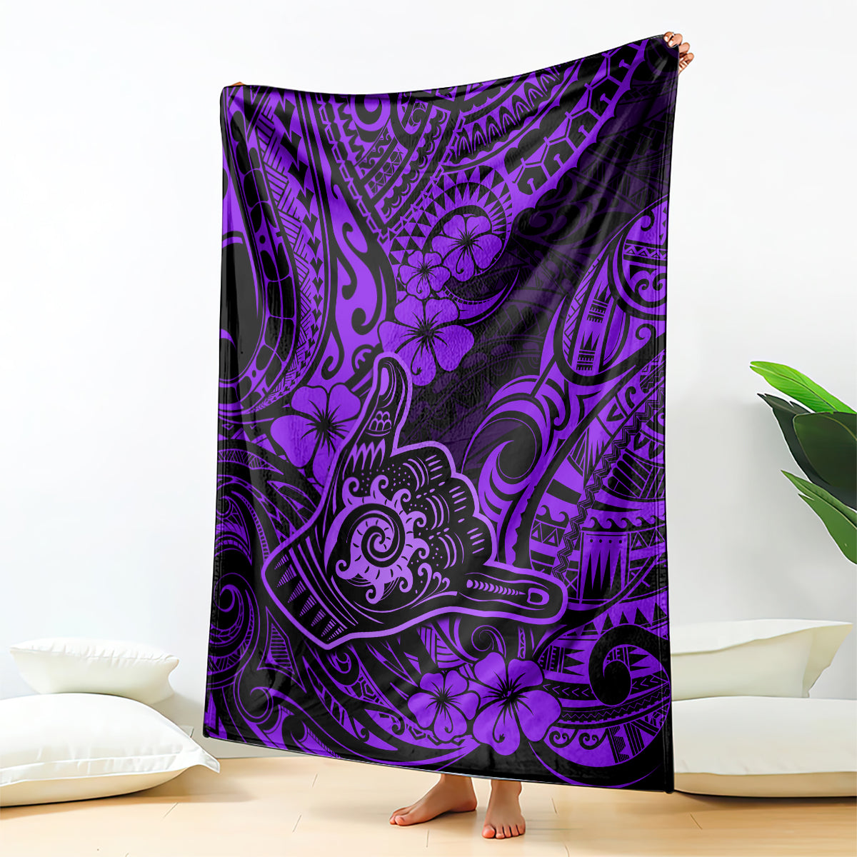 hawaii-shaka-sign-blanket-polynesian-pattern-purple-version