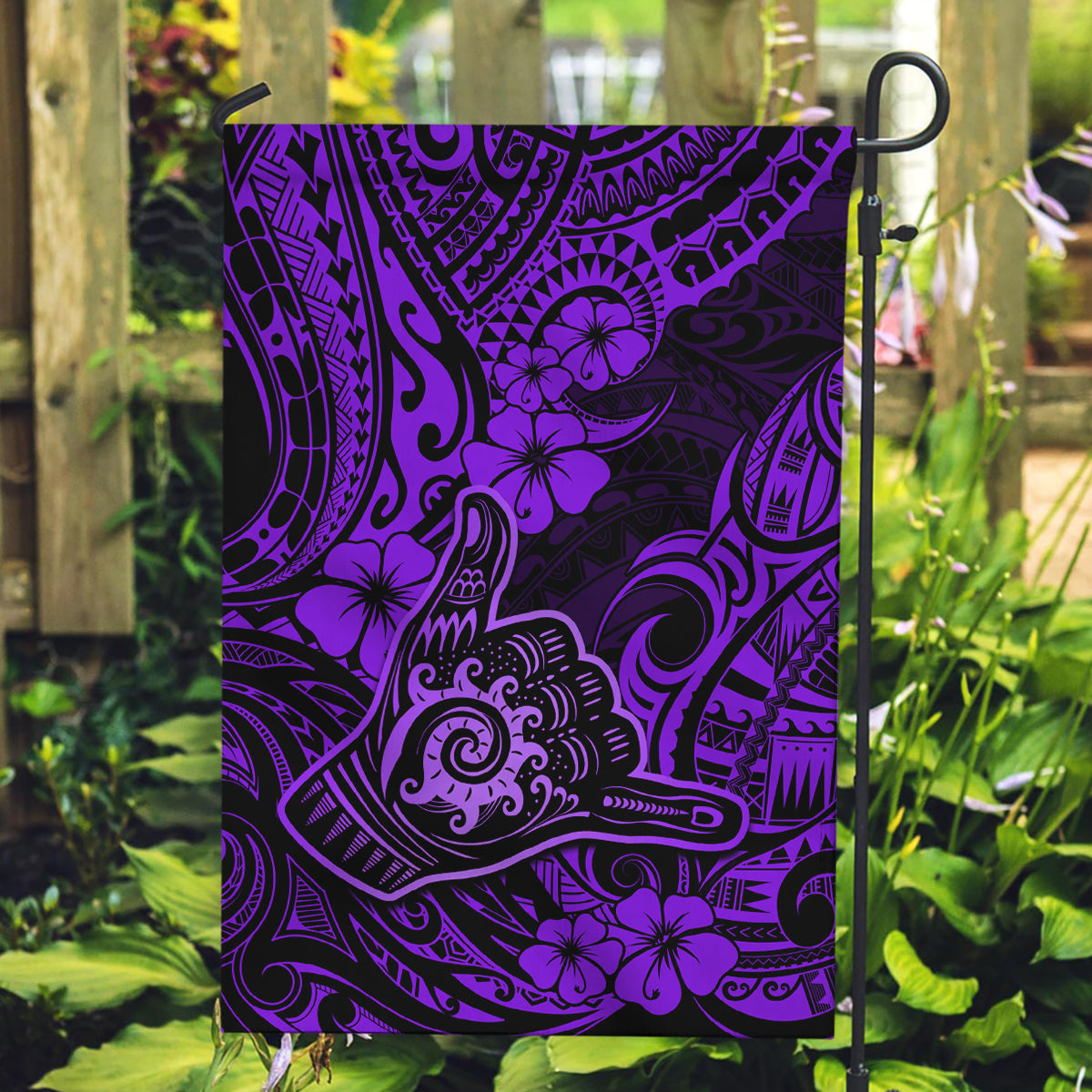 Hawaii Shaka Sign Garden Flag Polynesian Pattern Purple Version - Wonder Print Shop