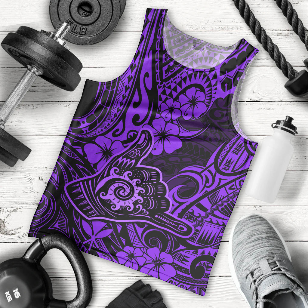 Hawaii Shaka Sign Men Tank Top Polynesian Pattern Purple Version - Wonder Print Shop